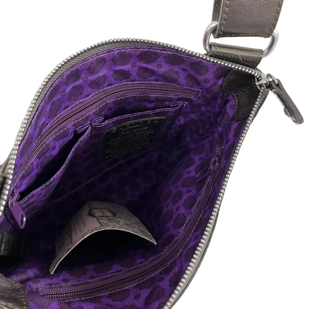 Brighton Green Grey Nylon Leather Croc Embossed Crossbody Handbag